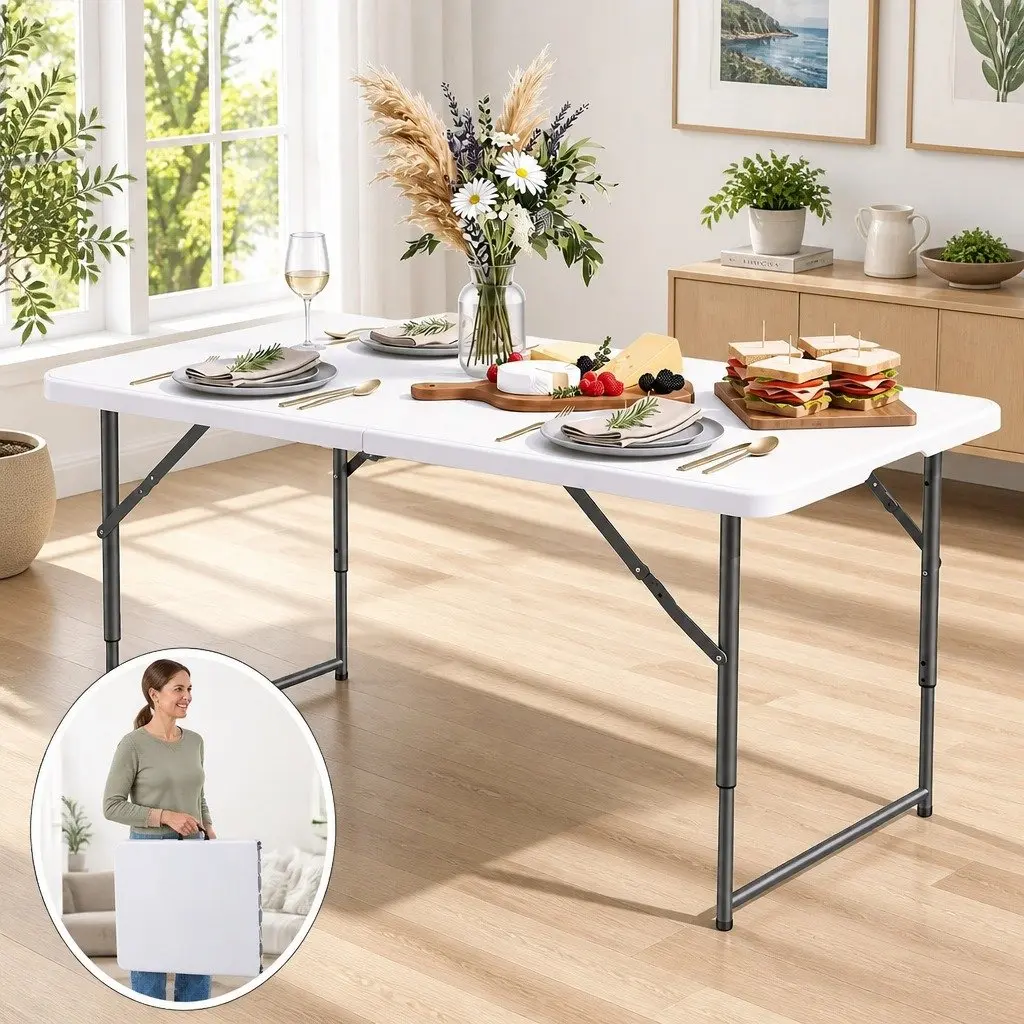Folding Table Portable Adjustable Height 123cm Outdoor Utility