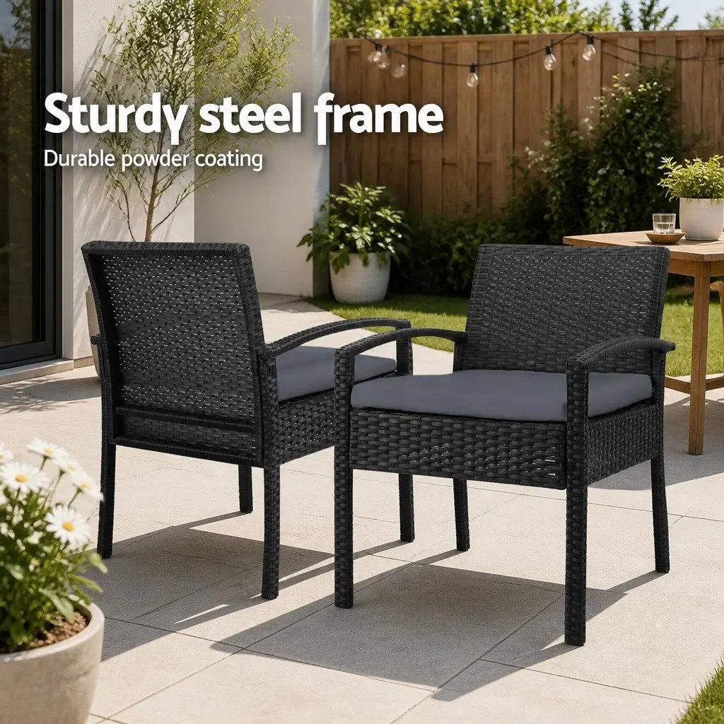 Outdoor Patio Lounge Set 3 Piece Wicker Bistro Furniture Chairs Table Black