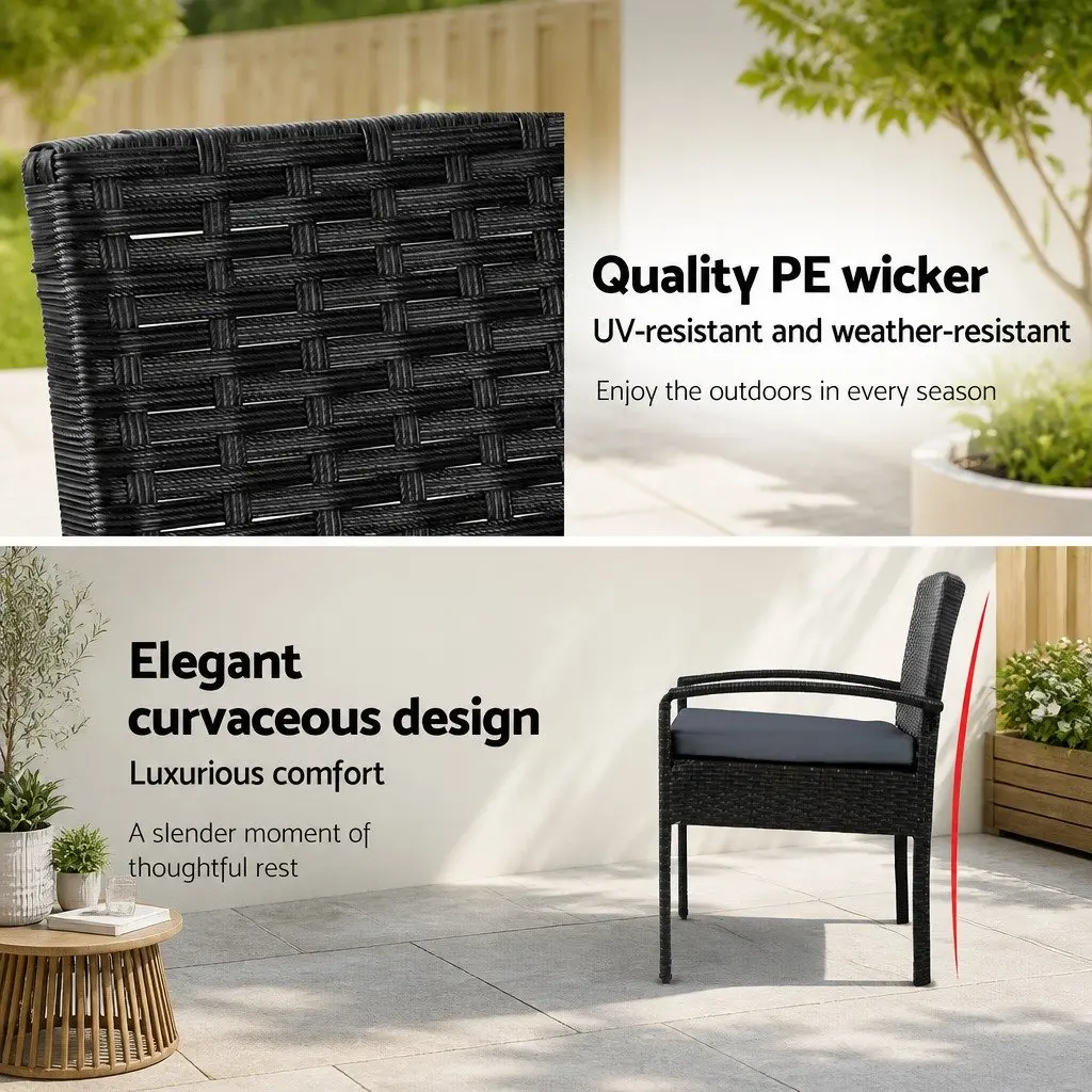 Outdoor Patio Lounge Set 3 Piece Wicker Bistro Furniture Chairs Table Black