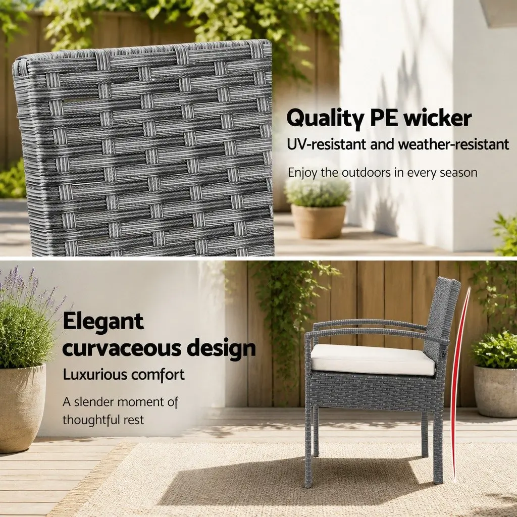 3PC Patio Lounge Set Outdoor Bistro Furniture Wicker Chairs Side Table Grey