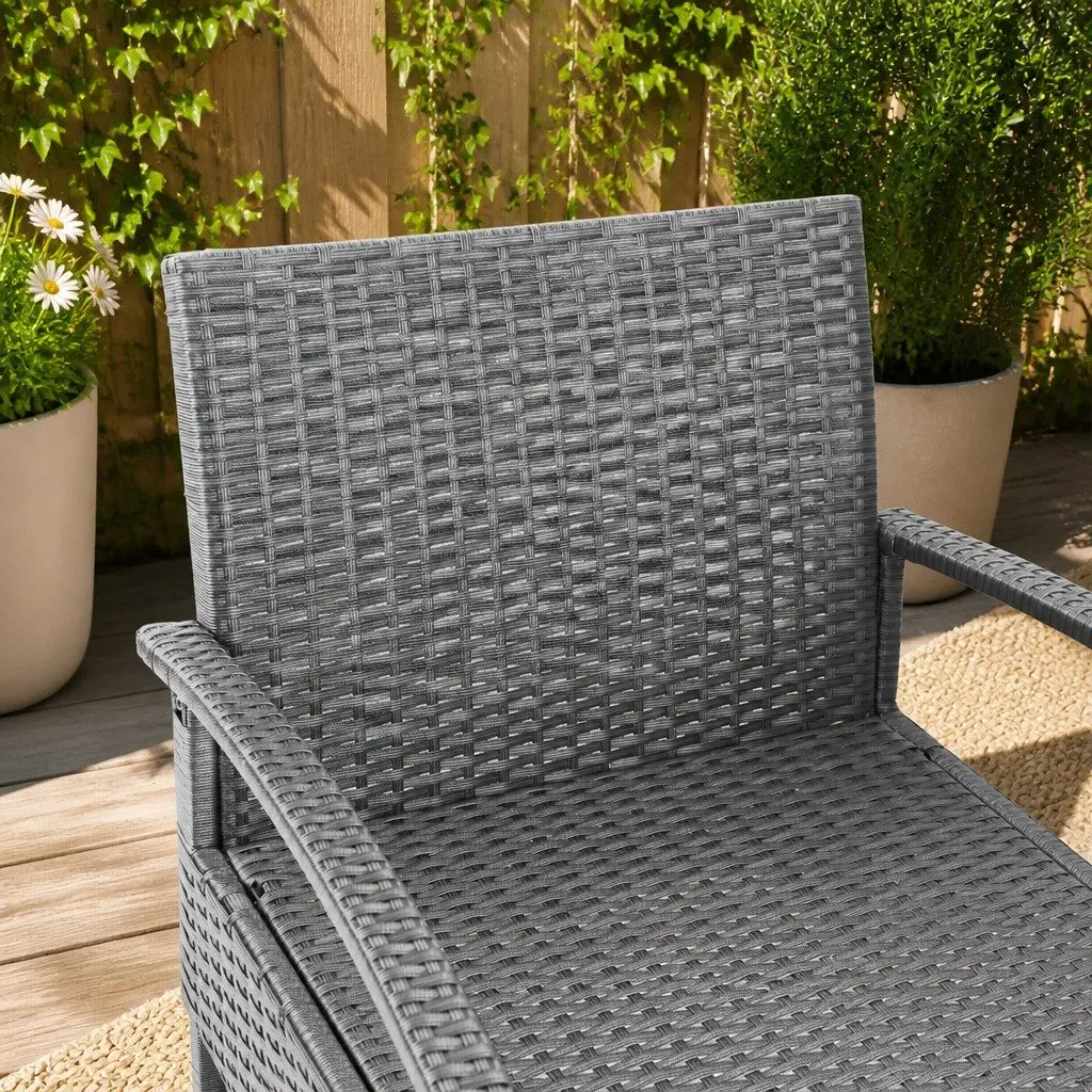 3PC Patio Lounge Set Outdoor Bistro Furniture Wicker Chairs Side Table Grey