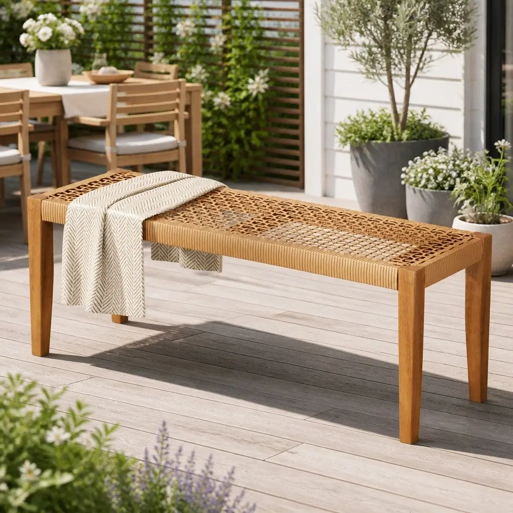 2-Seater Outdoor Garden Bench Dining Patio Furniture Natural Wood Seat