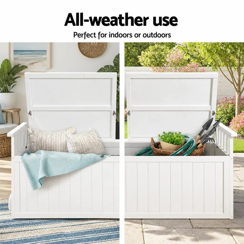 Outdoor Storage Bench Box 129cm Wooden Garden Toy Chest Patio Furniture White XL