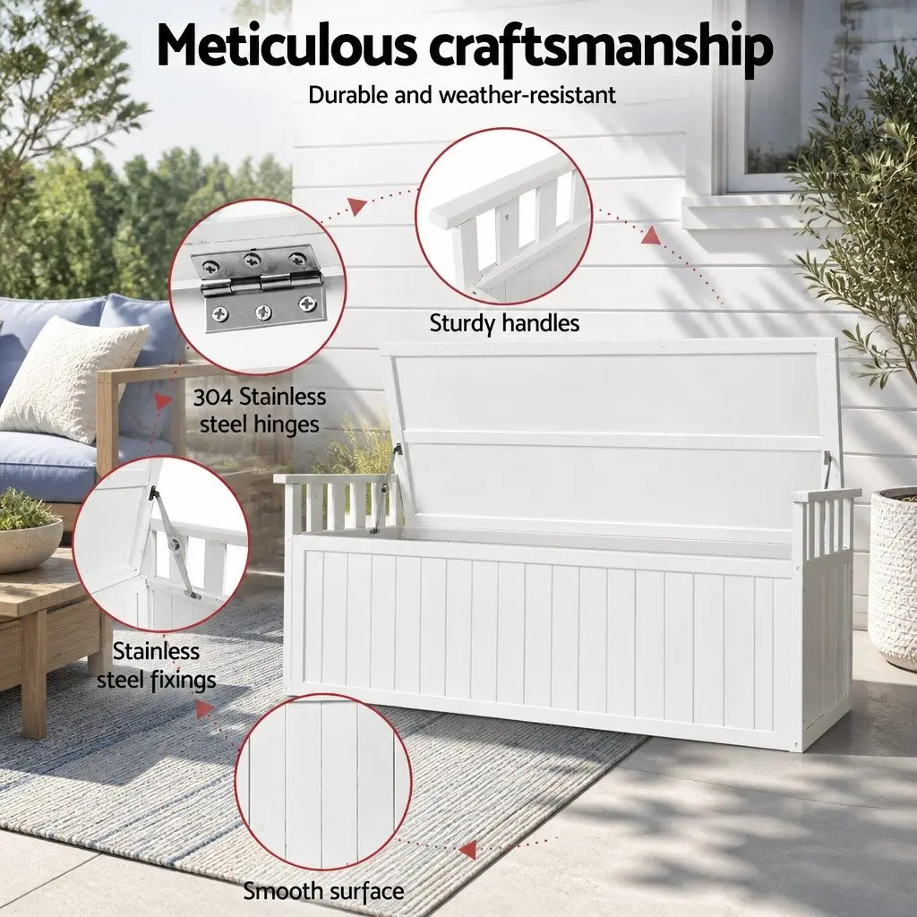 Outdoor Storage Bench Box 129cm Wooden Garden Toy Chest Patio Furniture White XL