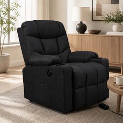 Electric Lift Recliner Chair Black Microfibre Wide Seat Adjustable Backrest