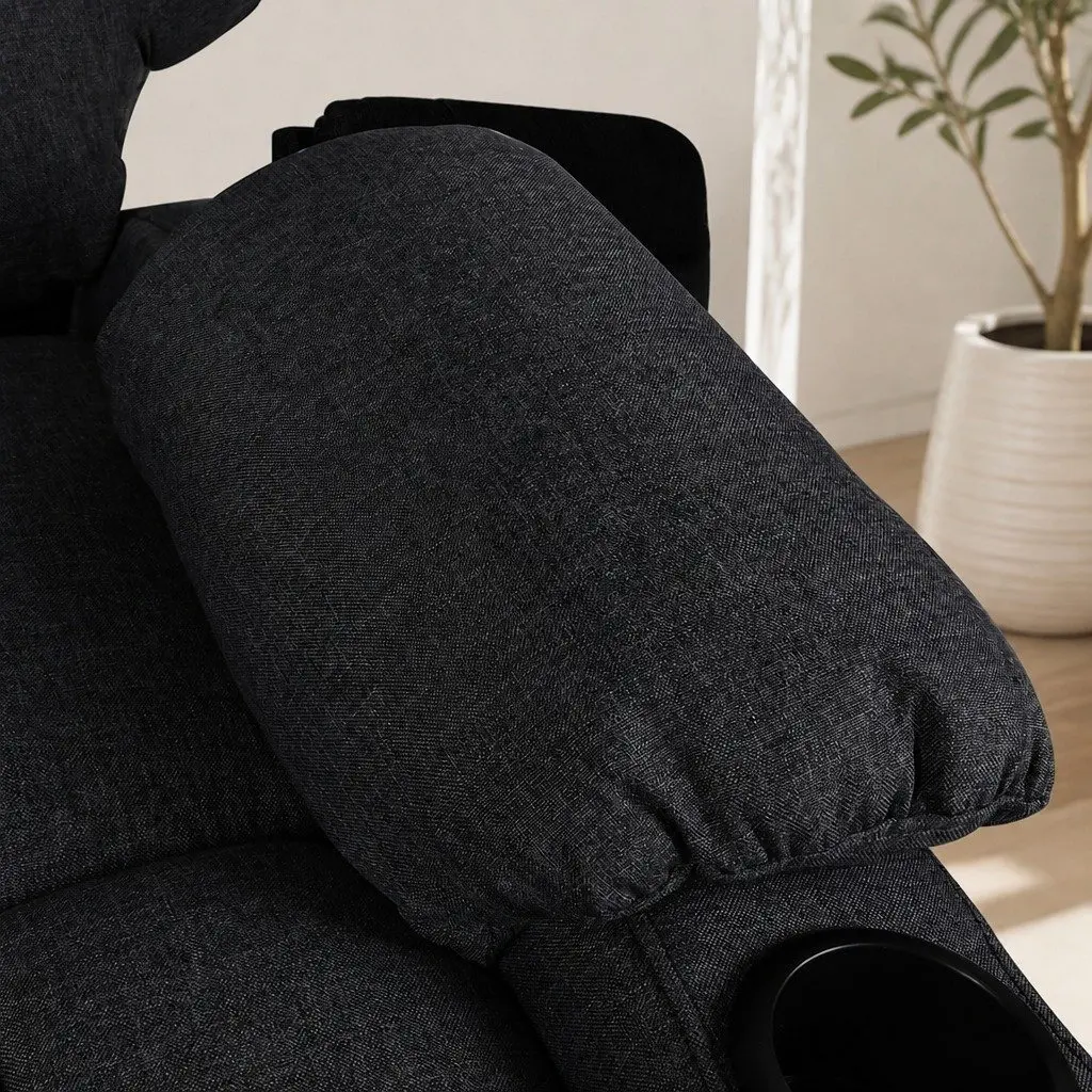 Electric Lift Recliner Chair Black Microfibre Wide Seat Adjustable Backrest