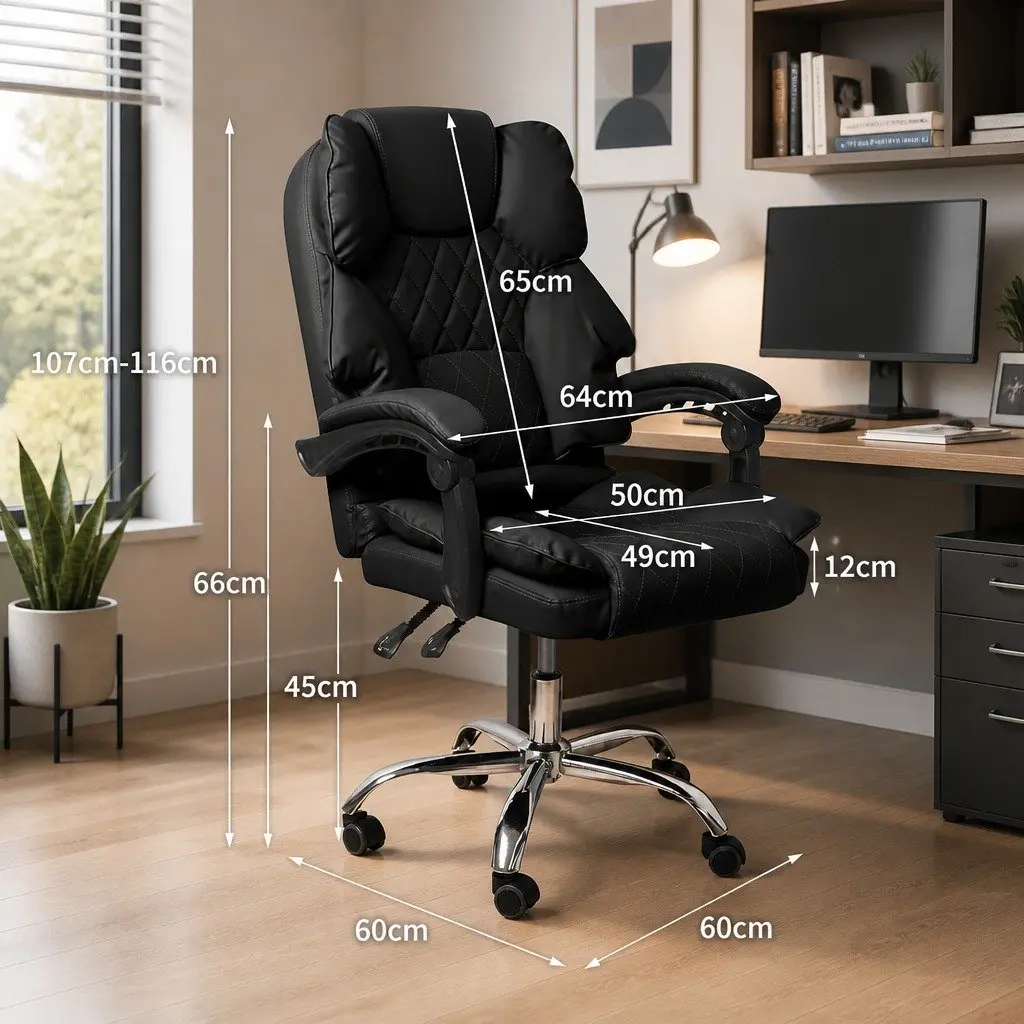 Gaming Chair Ergonomic PU Leather Black Reclining Height Adjustable