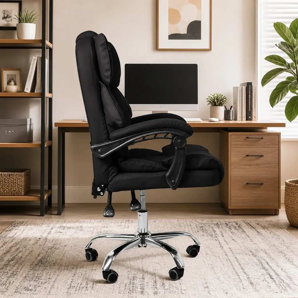 Gaming Chair Ergonomic PU Leather Black Reclining Height Adjustable