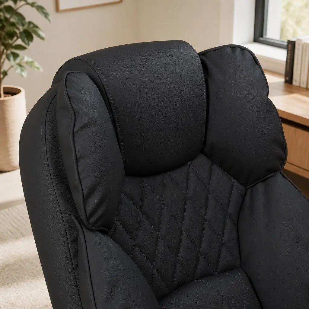 Gaming Chair Ergonomic PU Leather Black Reclining Height Adjustable