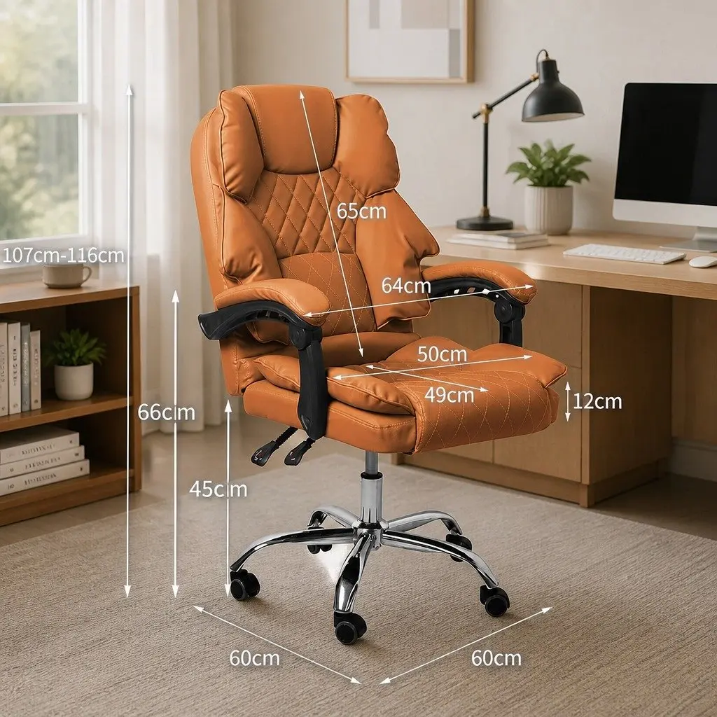 Gaming Chair PU Leather Brown High Wide Backrest Adjustable Height 360 Degree Rotation No Footrest