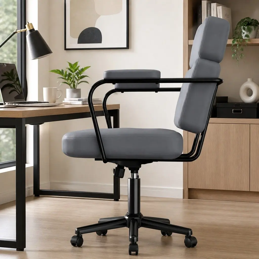 Ergonomic Office Chair PU Leather Computer Desk Chair Adjustable Height Grey