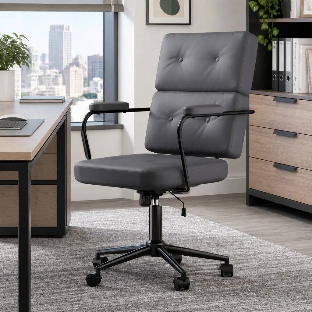 Ergonomic Office Chair PU Leather Computer Desk Chair Adjustable Height Grey