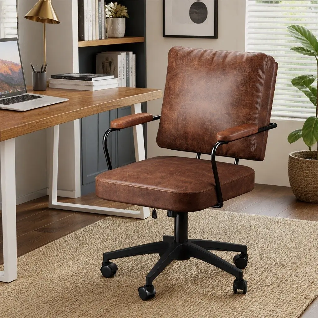 Executive Office Chair Swivel Adjustable Height with Wheels Brown
