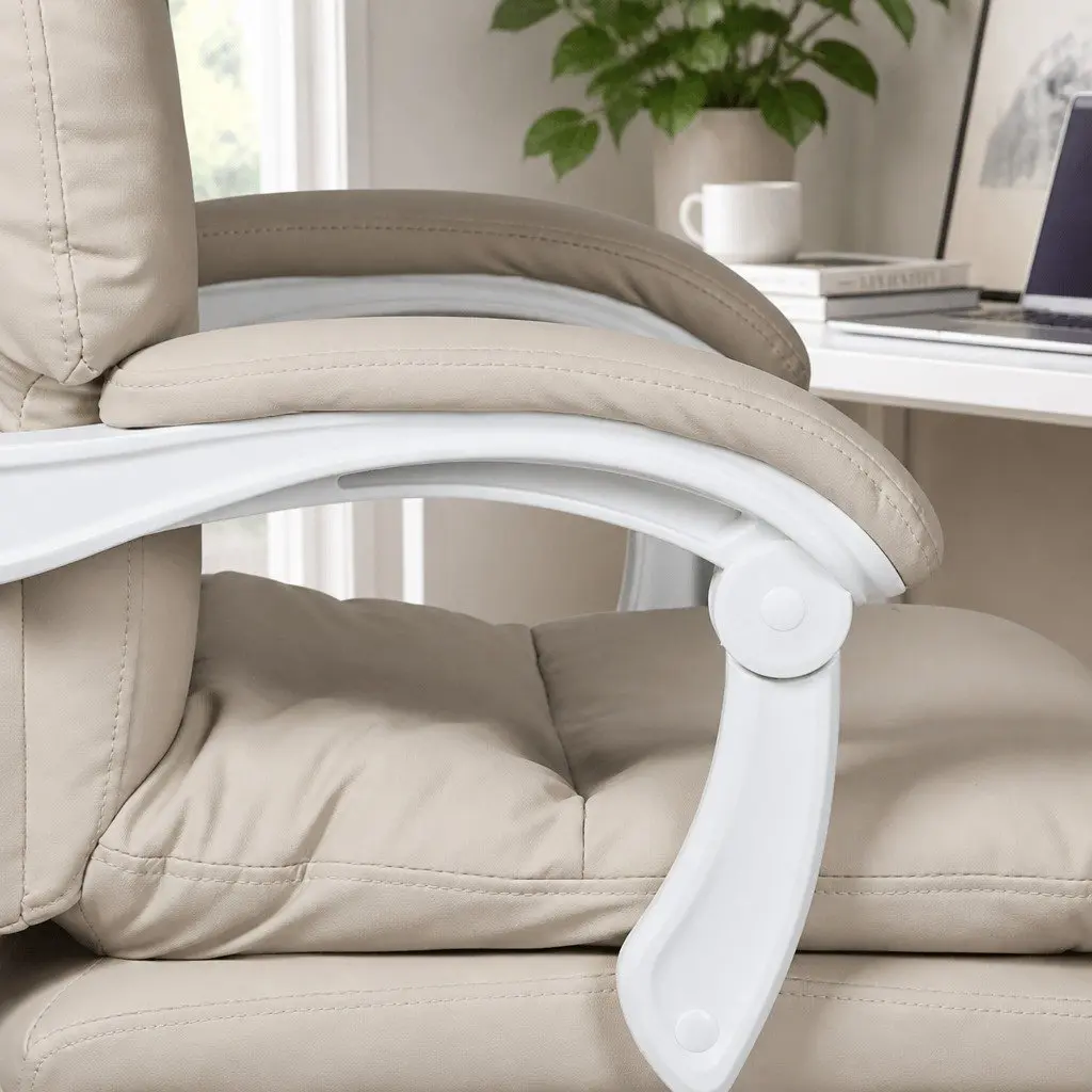Executive Office Chair High Back Ergonomic Reclining with Footrest Beige