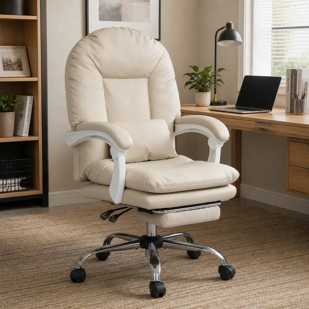 Executive Office Chair High Back Ergonomic Reclining with Footrest Beige