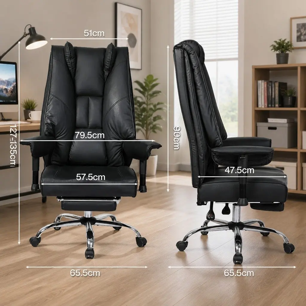 Heavy Duty Office Chair Ergonomic High Back Reclining 65.5cm x 65.5cm x 127-135cm Black