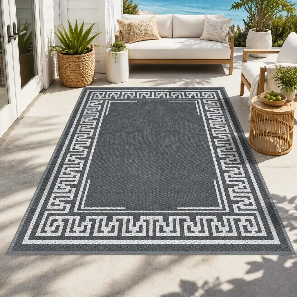 Outdoor Rug Reversible Dual-Sided 152x244cm Grey Large Carpet