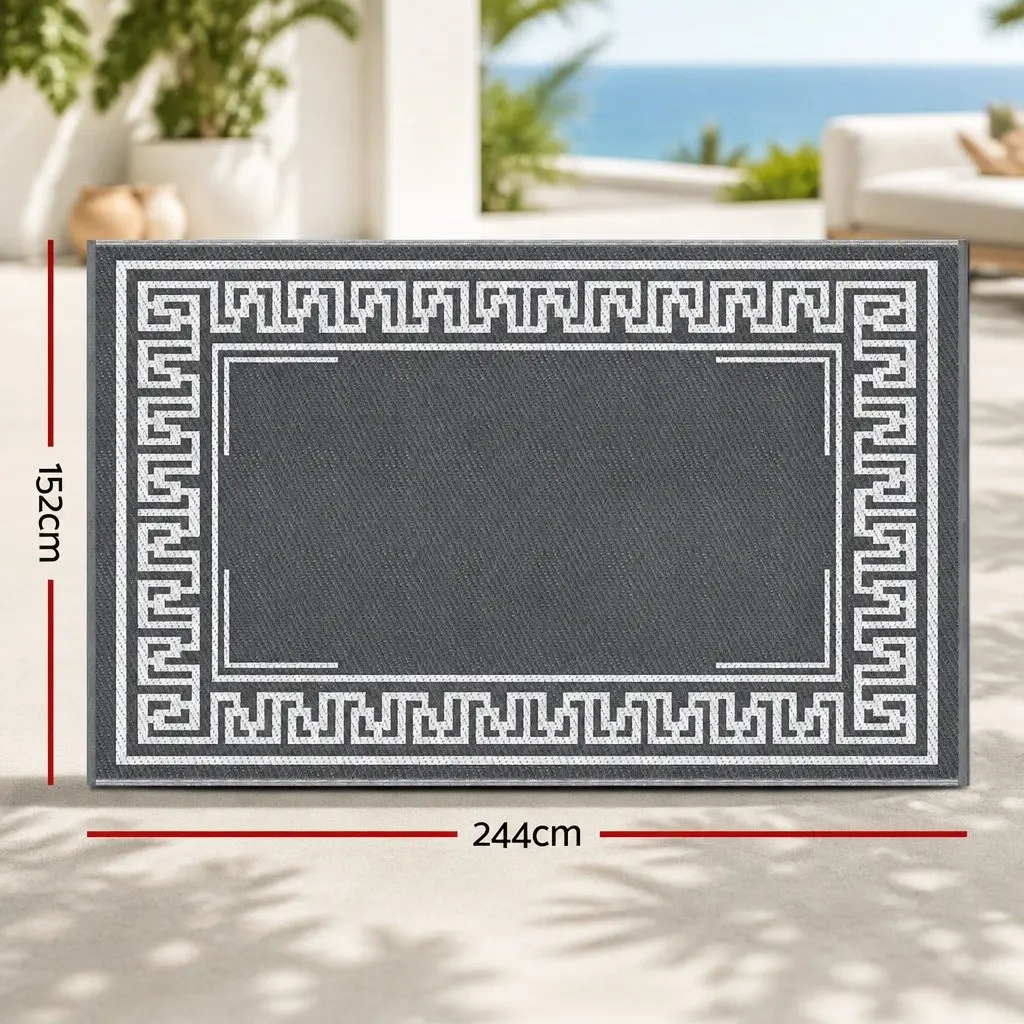 Outdoor Rug Reversible Dual-Sided 152x244cm Grey Large Carpet