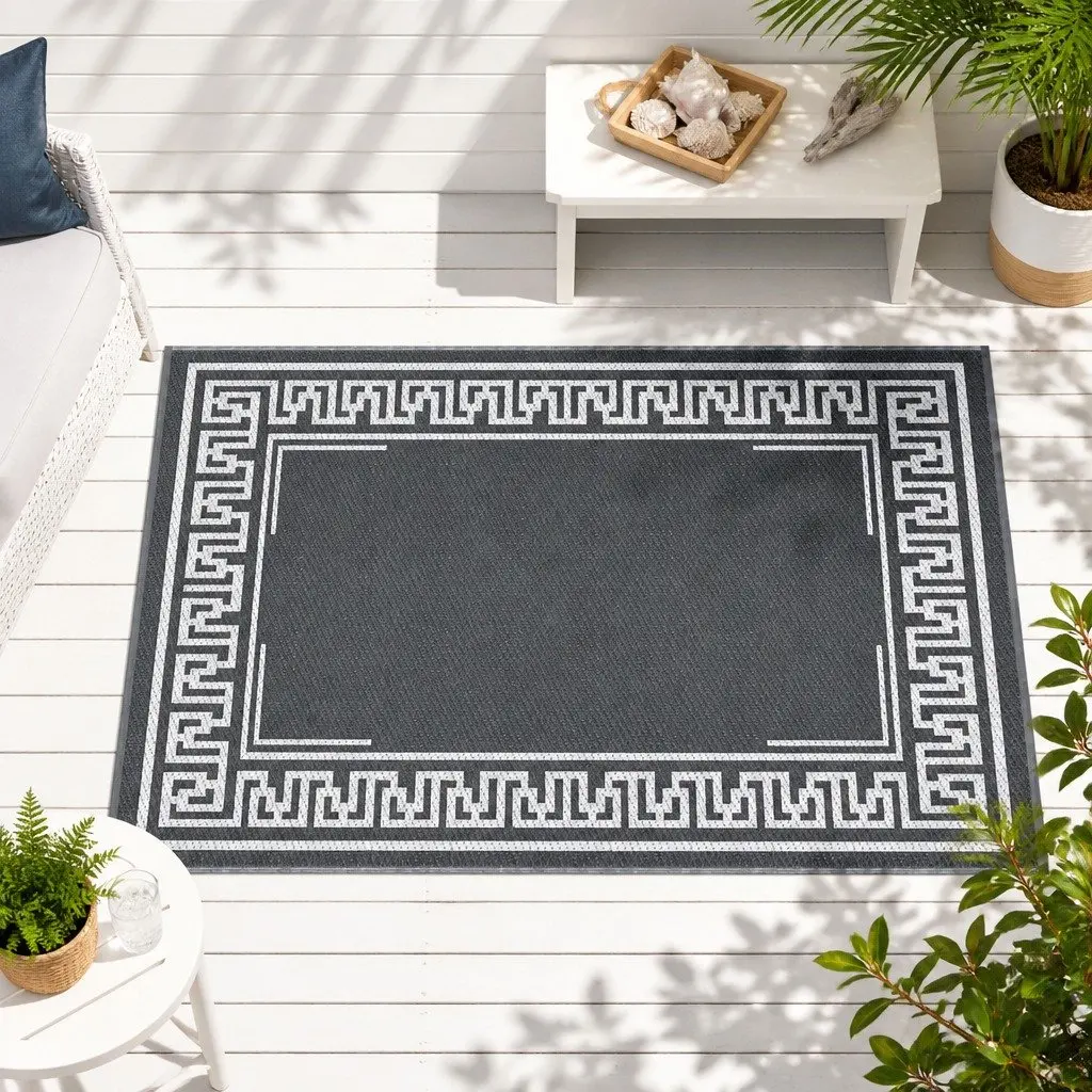 Outdoor Rug Reversible Dual-Sided 152x244cm Grey Large Carpet