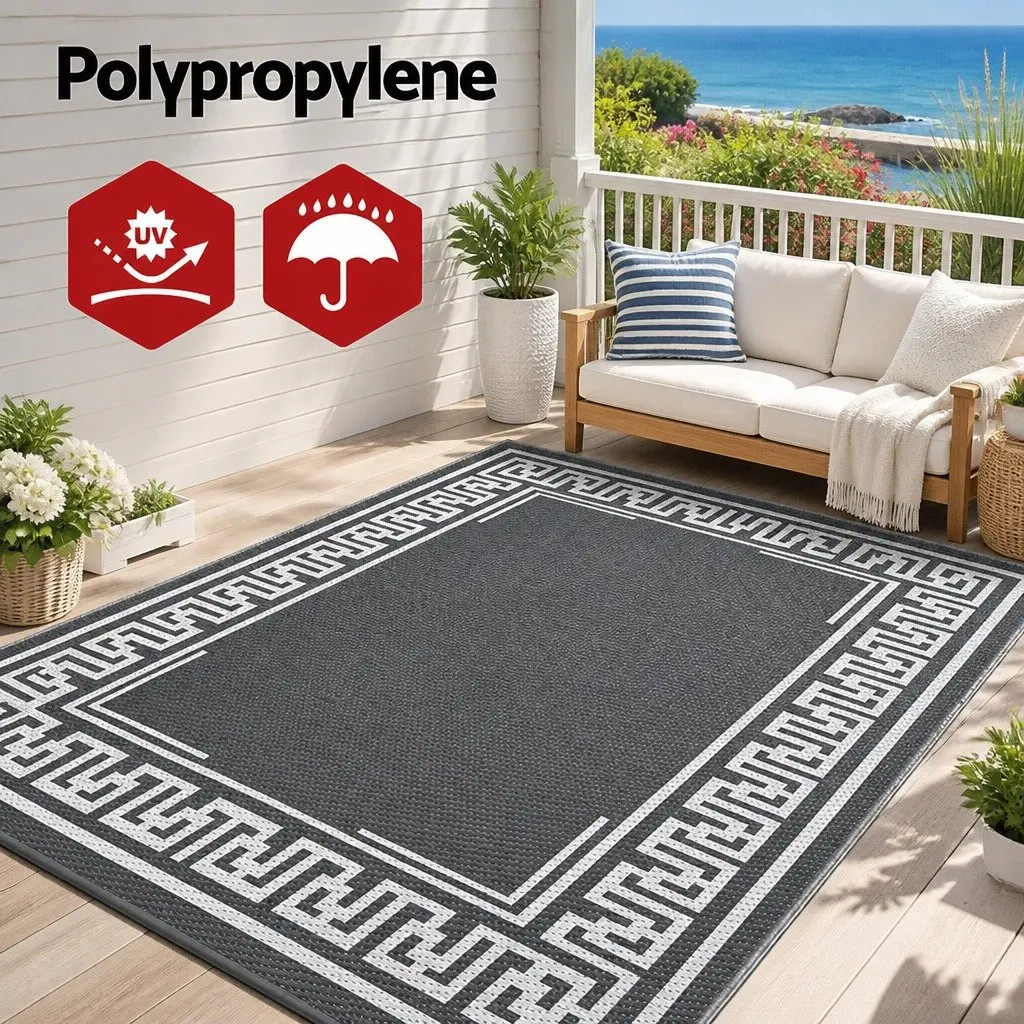 Outdoor Rug Reversible Dual-Sided 152x244cm Grey Large Carpet
