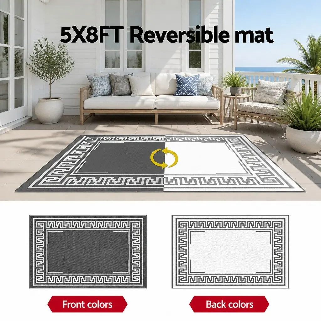 Outdoor Rug Reversible Dual-Sided 152x244cm Grey Large Carpet