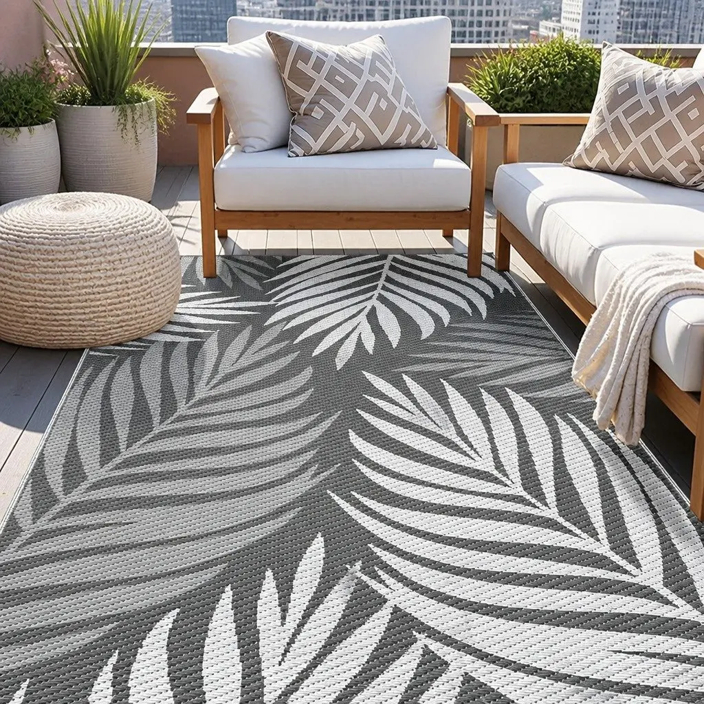 Outdoor Area Rug 152x244cm Reversible Dual-Sided Patio Mat Grey Large Carpet