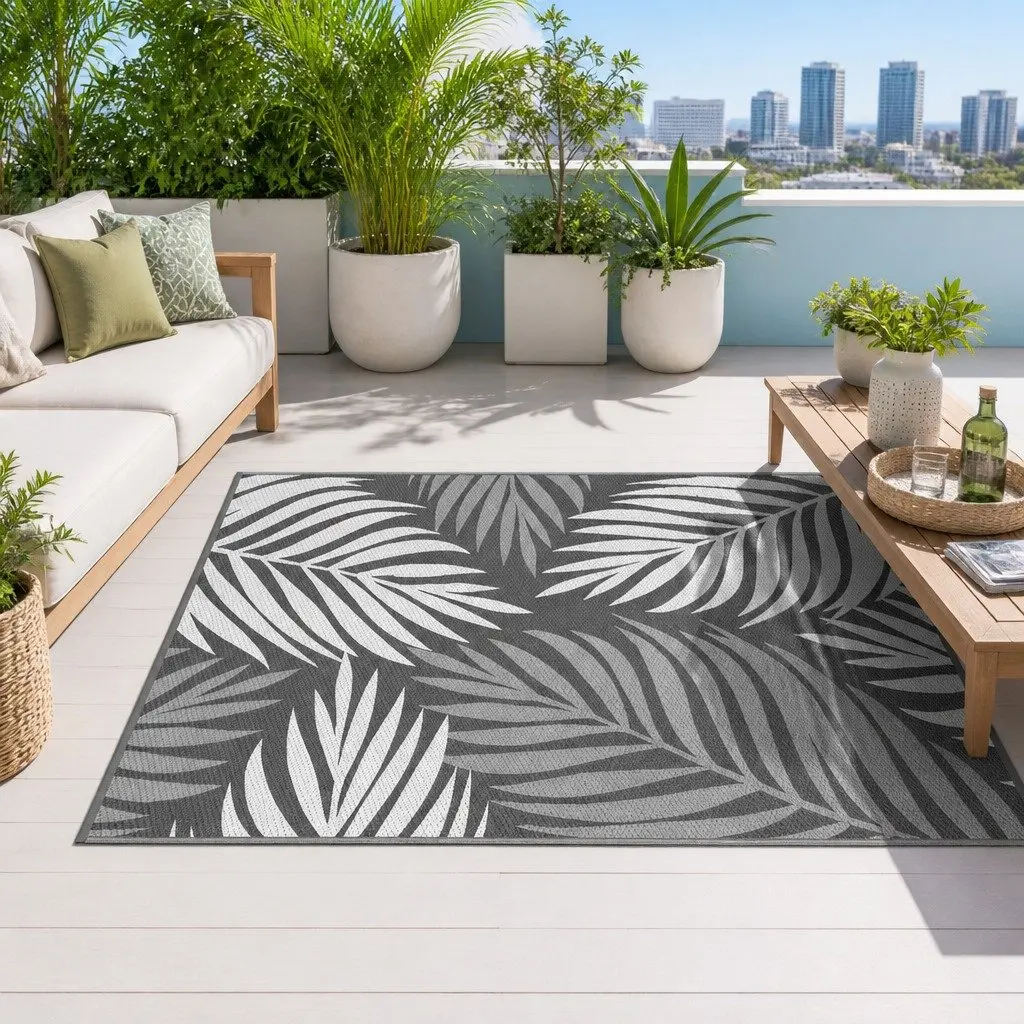 Outdoor Area Rug 152x244cm Reversible Dual-Sided Patio Mat Grey Large Carpet