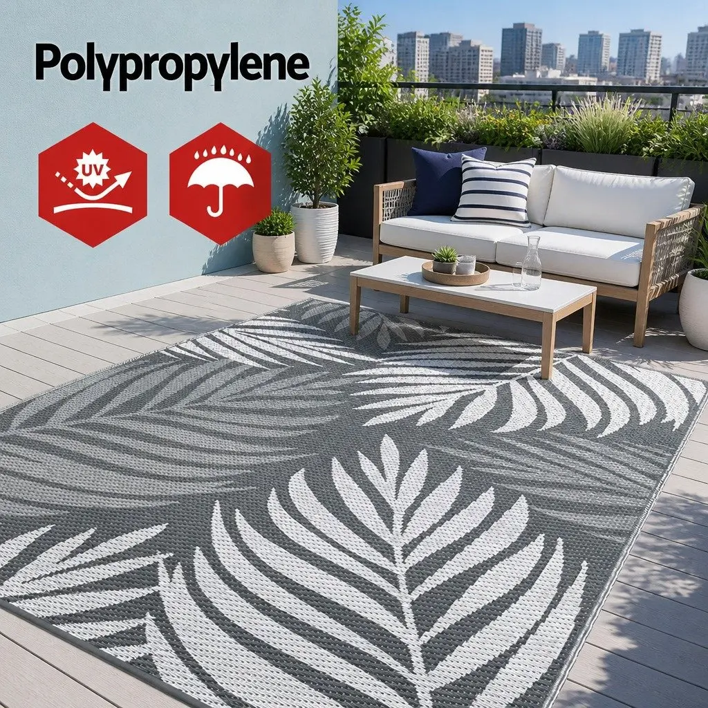 Outdoor Area Rug 152x244cm Reversible Dual-Sided Patio Mat Grey Large Carpet