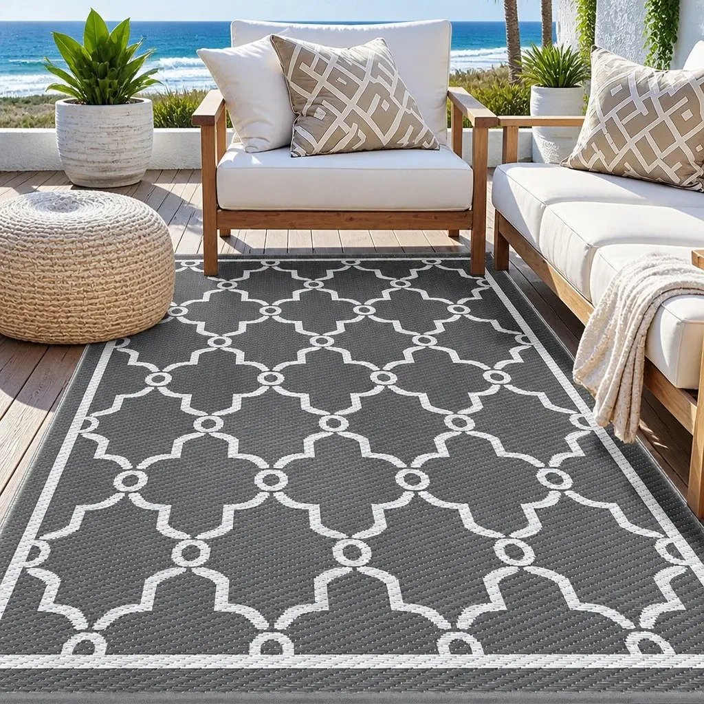 Outdoor Rug 152x244cm Reversible Dual-Sided Area Mat for Patio Backyard Garden