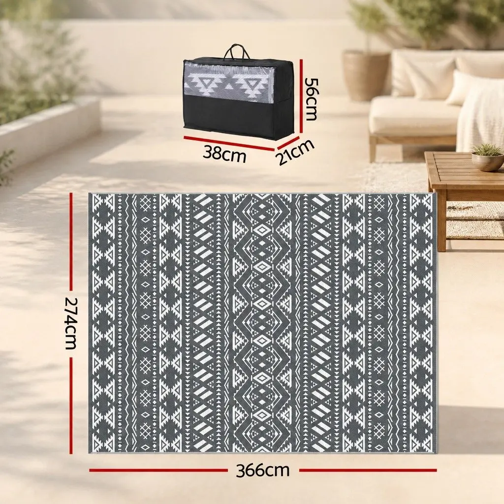 Outdoor Reversible Area Rug 274x366cm Grey Large Patio Carpet Dual-Sided
