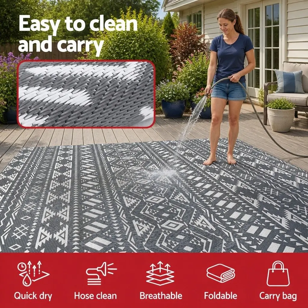 Outdoor Reversible Area Rug 274x366cm Grey Large Patio Carpet Dual-Sided
