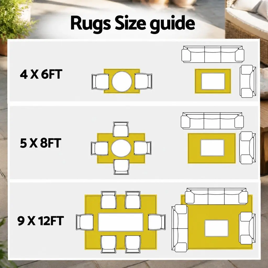 Outdoor Reversible Area Rug 274x366cm Grey Large Patio Carpet Dual-Sided