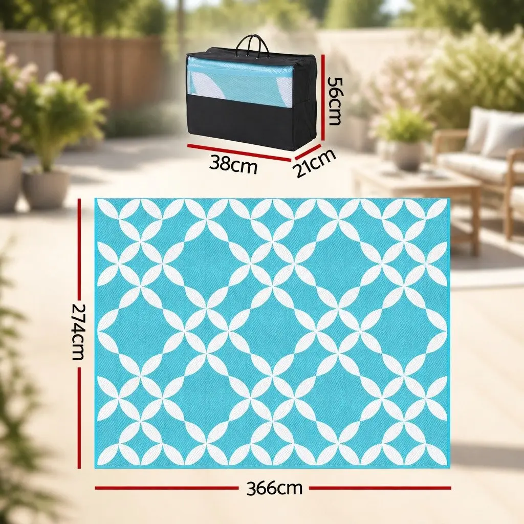 Outdoor Rug Reversible Dual-Sided Large Mat Portable Garden 274 x 366 cm