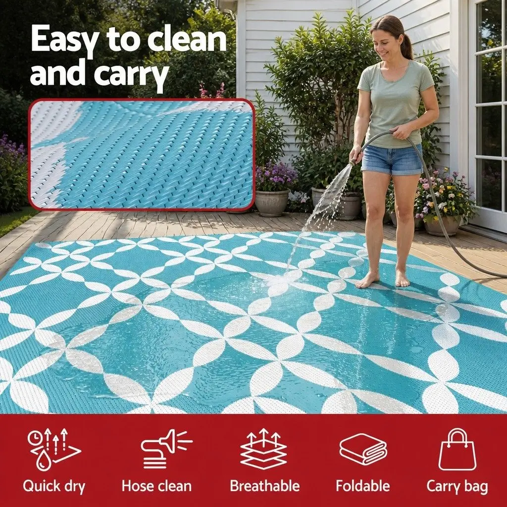 Outdoor Rug Reversible Dual-Sided Large Mat Portable Garden 274 x 366 cm