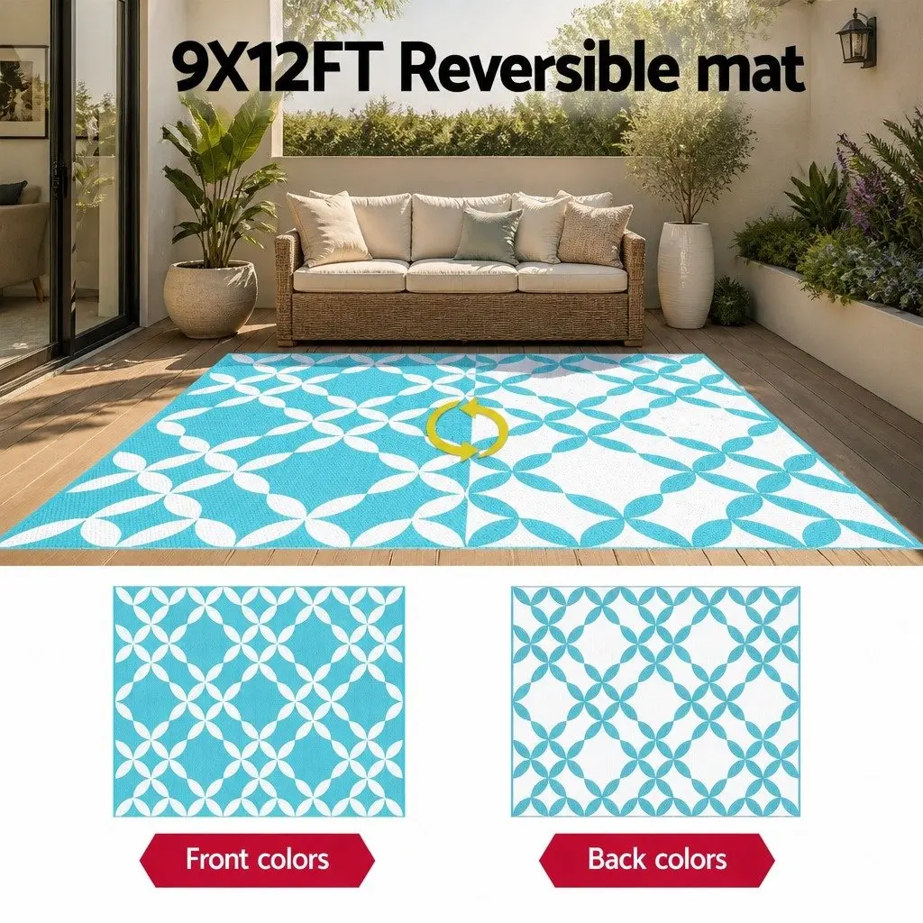 Outdoor Rug Reversible Dual-Sided Large Mat Portable Garden 274 x 366 cm