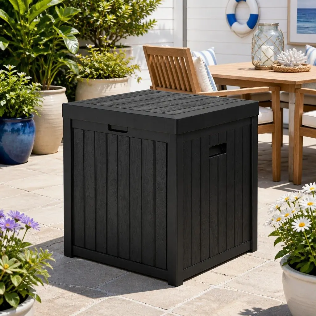 Outdoor Storage Box 195L Garden Bench Deck Organiser Tool Shed Black