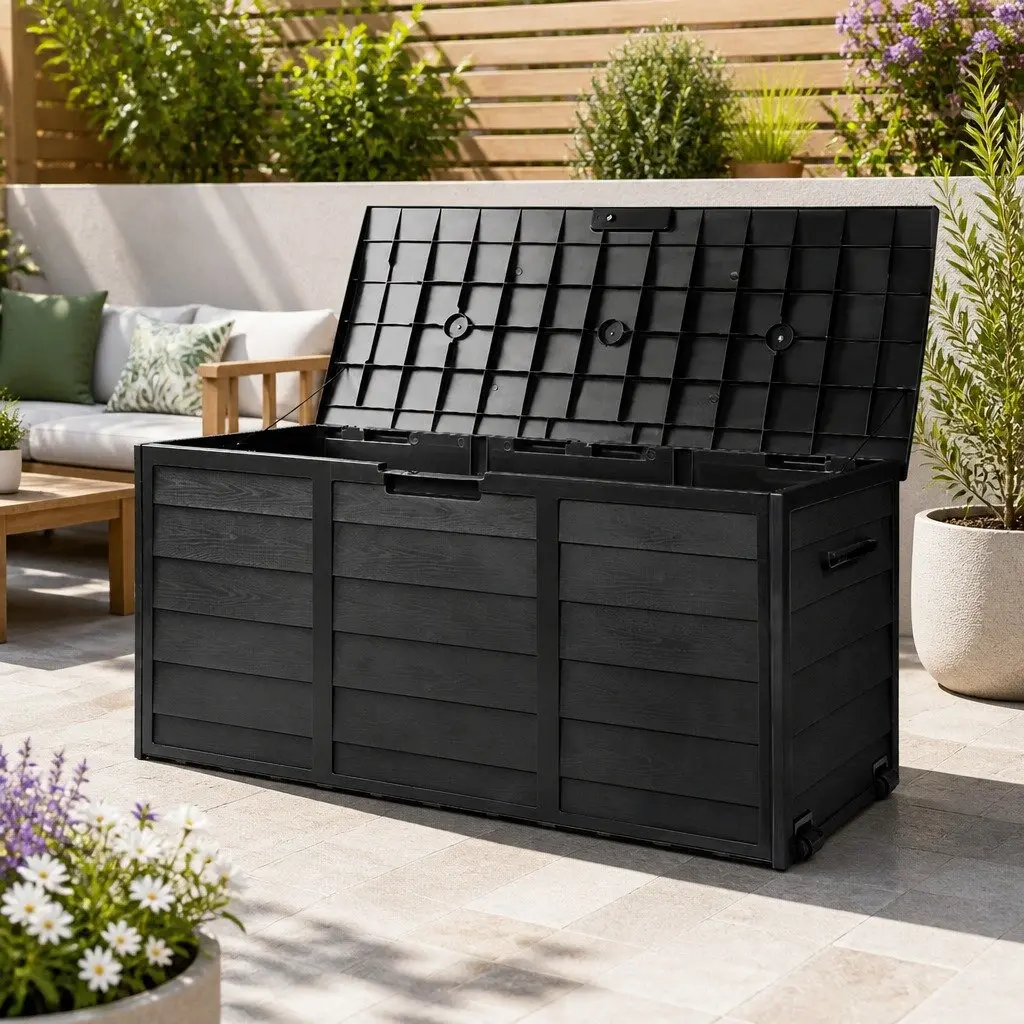 Outdoor Storage Box Lockable 290L Weather-resistant Black