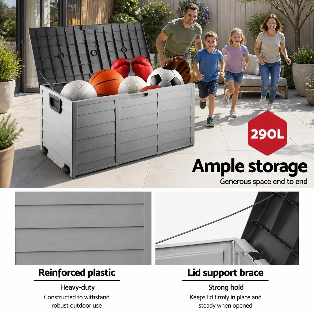 Outdoor Storage Box Lockable 290L Weather-resistant with Wheels