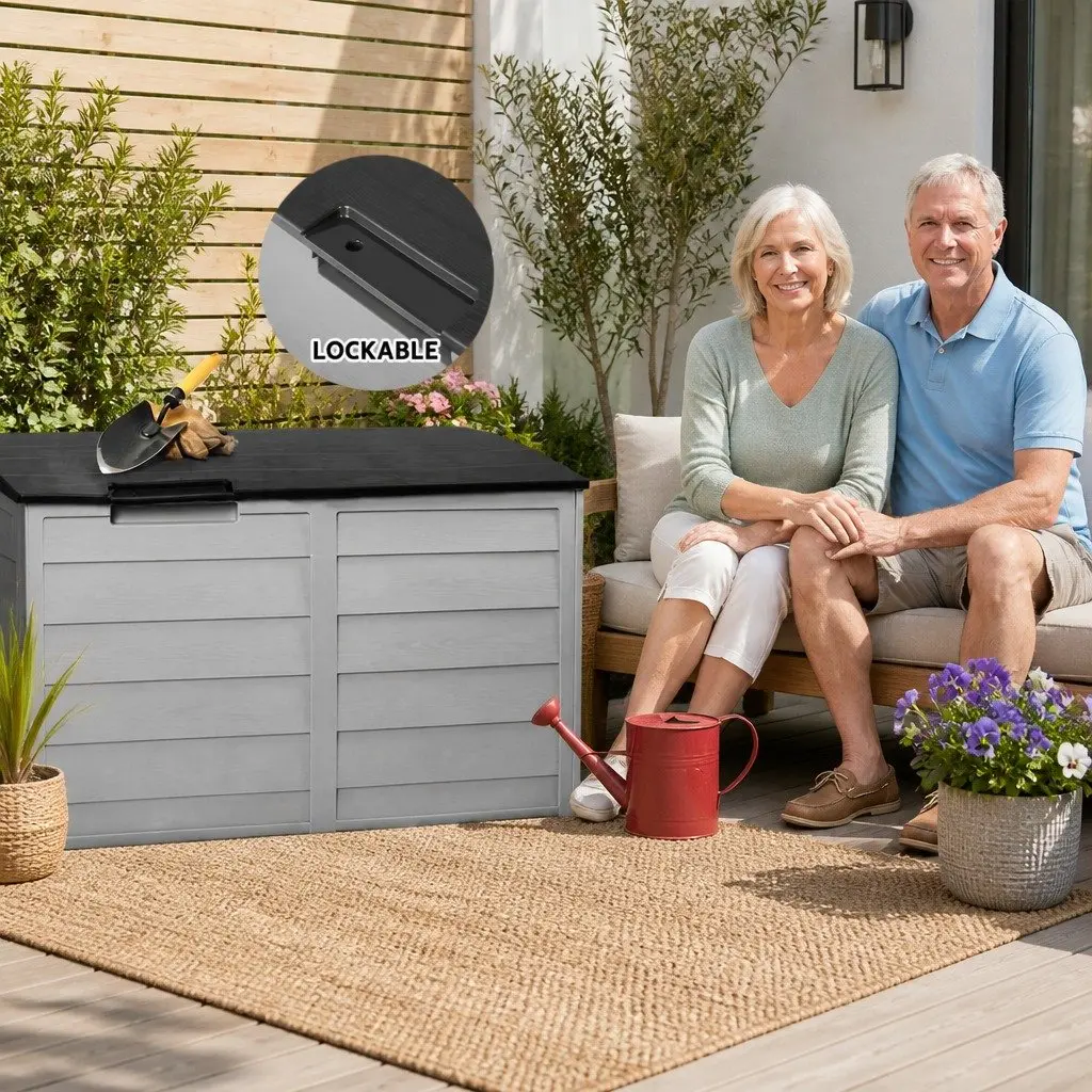 Outdoor Storage Box Lockable 290L Weather-resistant with Wheels