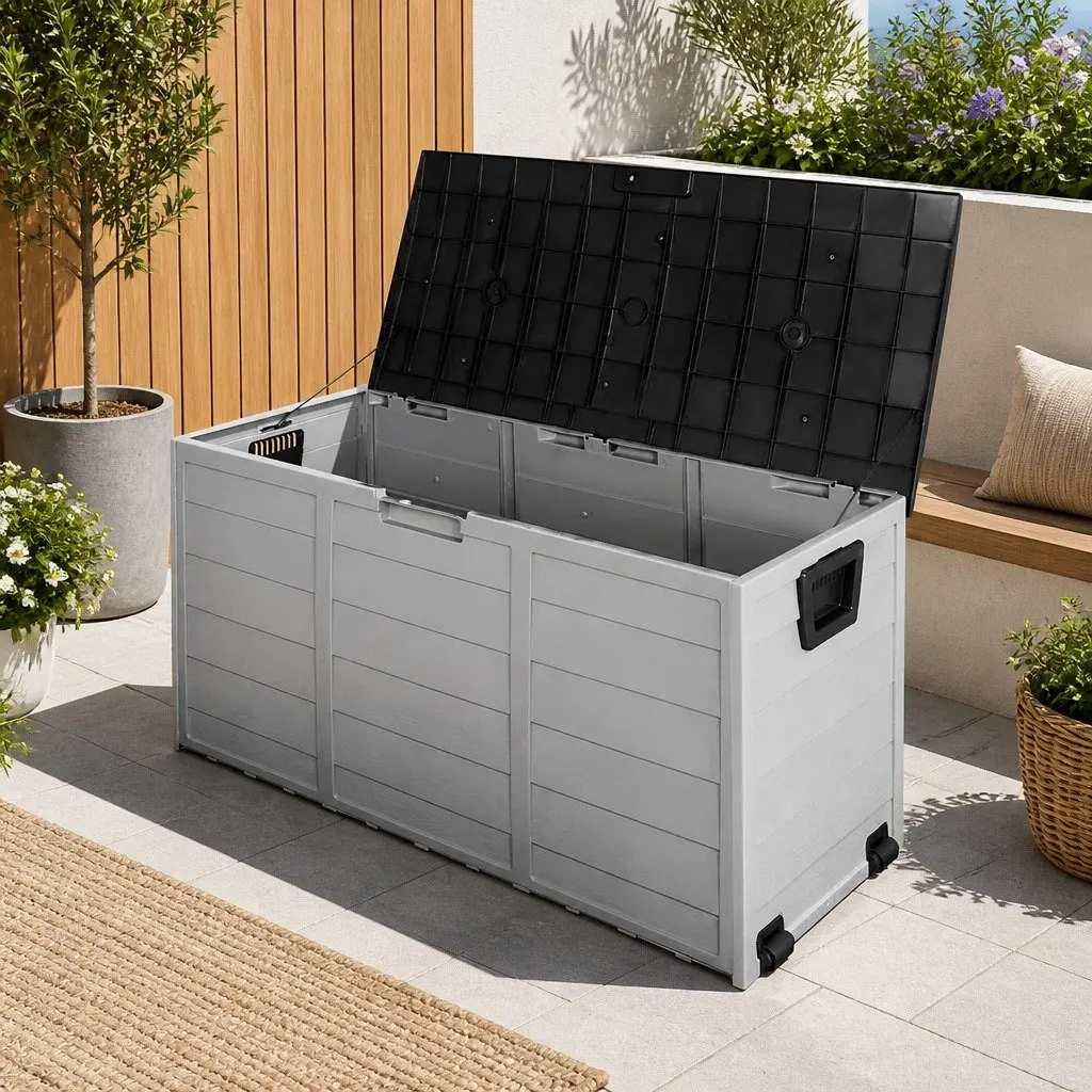 Outdoor Storage Box Lockable 290L Weather-resistant with Wheels