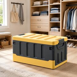 Collapsible Storage Box 60L Stackable Folding Organizer Outdoor Camping Yellow