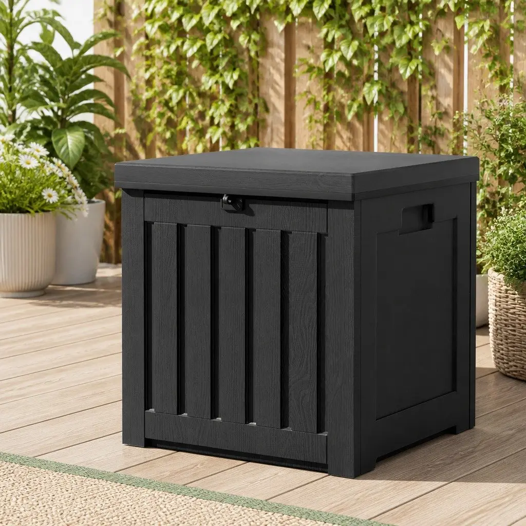 Outdoor Storage Box 80L Lockable Container Garden Toy Tool Shed Bench Seat Black