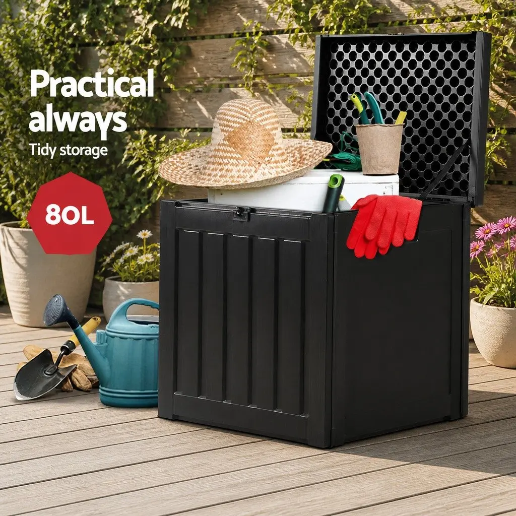 Outdoor Storage Box 80L Lockable Container Garden Toy Tool Shed Bench Seat Black