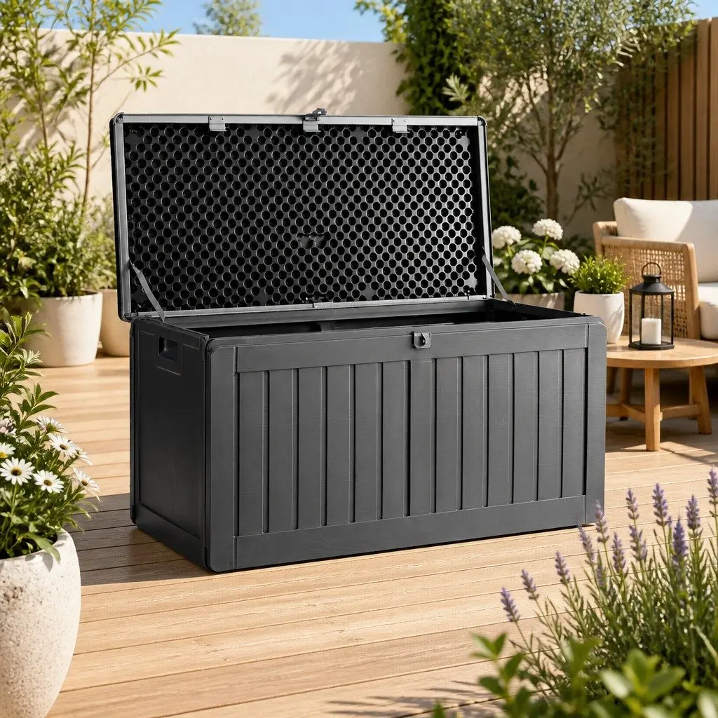 Outdoor Storage Box Lockable Garden Bench 190L Grey