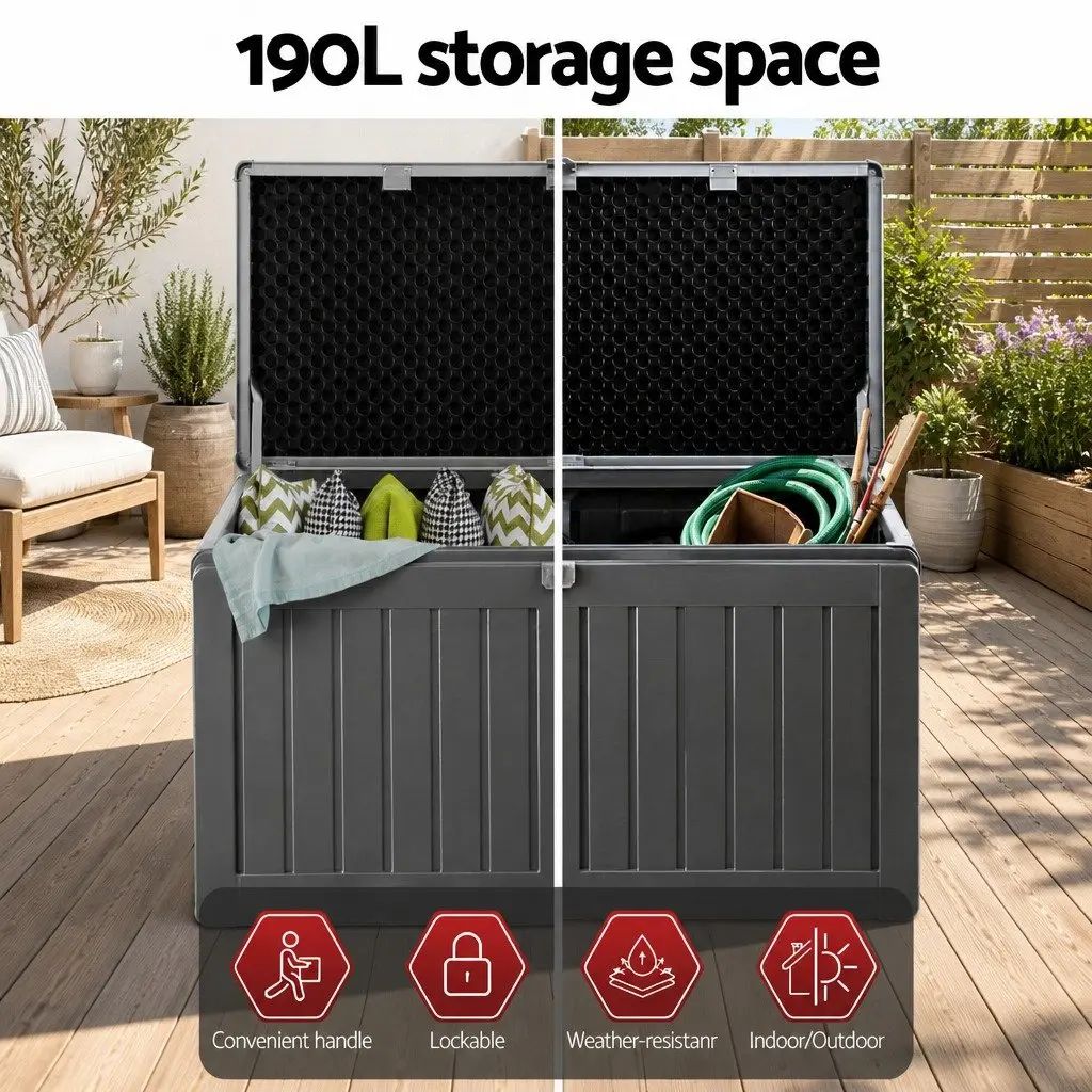 Outdoor Storage Box Lockable Garden Bench 190L Grey