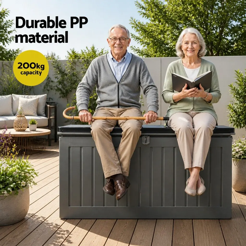 Outdoor Storage Box Lockable Garden Bench 190L Grey