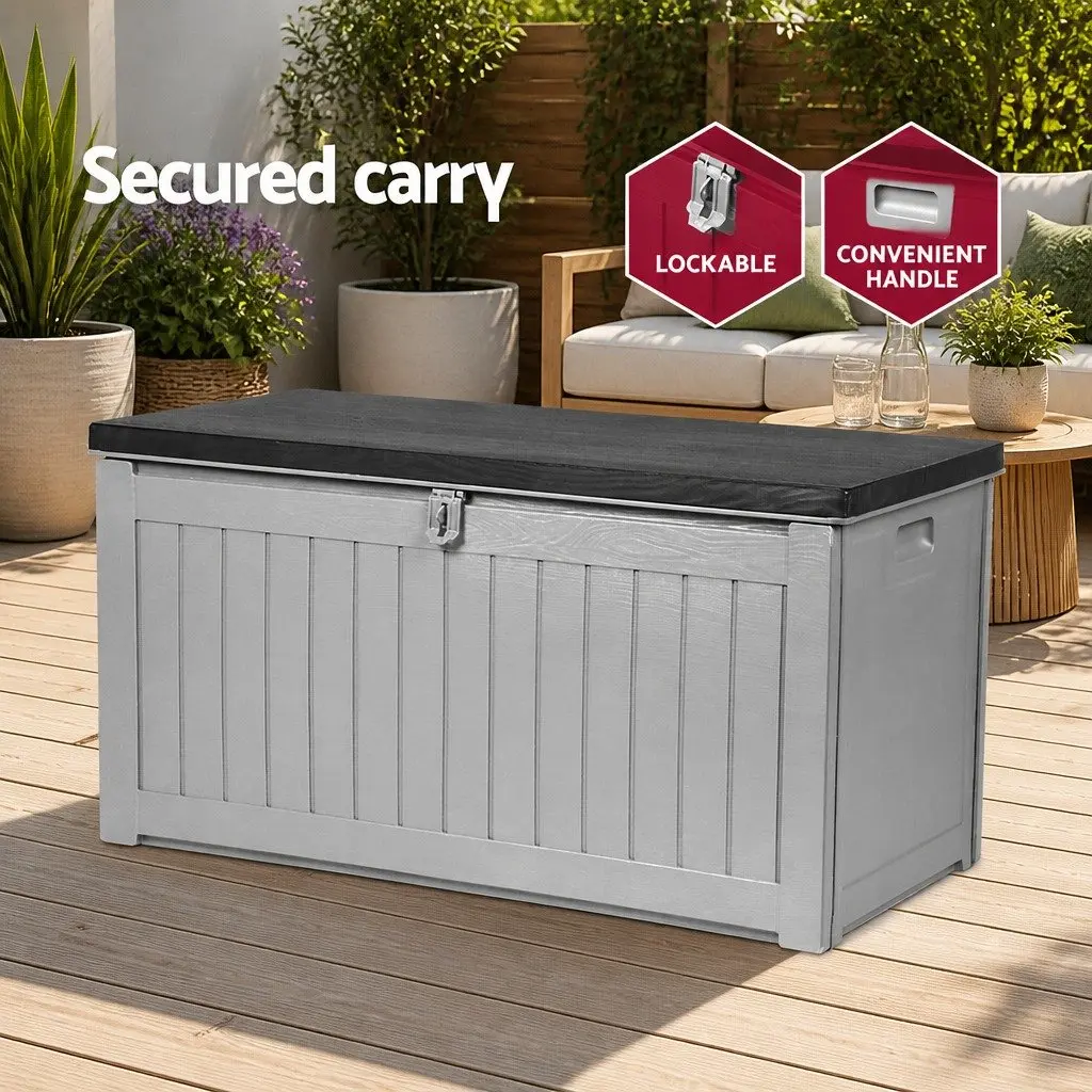 Outdoor Storage Box Lockable Garden Bench 190L Grey