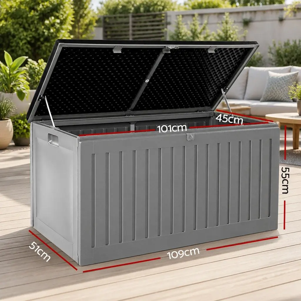 Outdoor Storage Box 270L Garden Bench Container Lockable Tool Shed Dark Grey