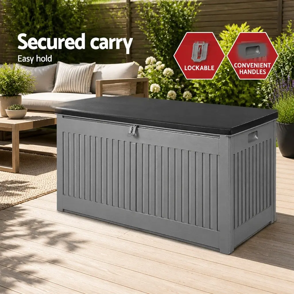 Outdoor Storage Box 270L Garden Bench Container Lockable Tool Shed Dark Grey