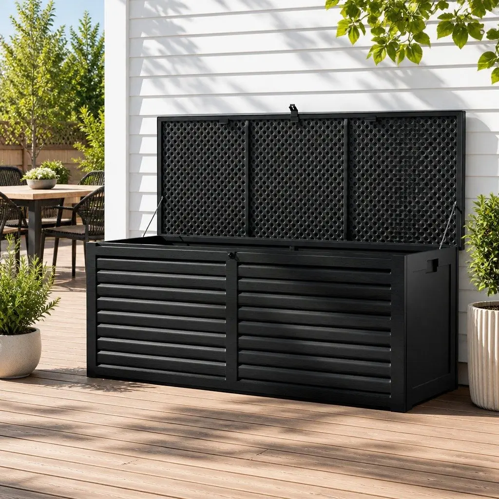 Outdoor Storage Box Weather-resistant Lockable 390L Black